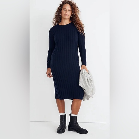 Madewell Dresses & Skirts - Madewell (Re sourced Ribbed Midi Sweater Dress Dark Indigo Size Large